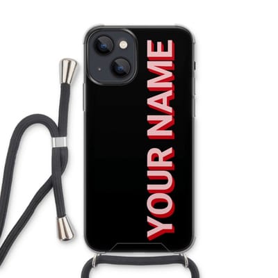 Gepersonaliseerd - Case Company® - Hoesje met koord geschikt voor iPhone 13 hoesje met Koord - Namecase - Telefoonhoesje met Zwart Koord - Extra Bescherming aan alle Kanten en Over de Schermrand