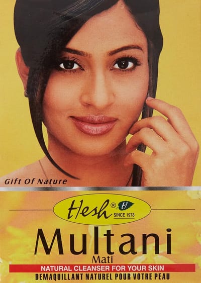 Hesh Multani Mati 100g - Natuurlijke Gezichtsmasker Poeder Fuller’s Earth | Reinigend, Verzorgend & Verfrissend | Voor Droge, Normale en Vette Huid | Maakt de Huid Zacht, Glad en Stralend | Natuurlijk Reinigingsmiddel met Kajal Sticker