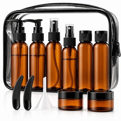 BOTC Reisflesjes met Etui - 12-Delig - 100mlx5 - 50mlx1 - Reisflacons - Shampoo Lotion Huidverzorging Cosmetische Container - Bruin