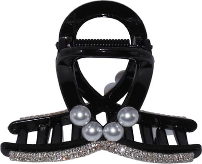 Haarklem met strass en parels groot zwart