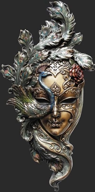 Veronese Design - Venetiaans Masker Il Pavone - Pauw - zeer gedetailleerd en subliem! - (hxbxd) ca. 35cm x 17cm x 5cm