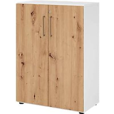 Kasten Breno, 3 OH, afsluitbaar, 28 kg per plank, B 800 x D 420 x H 1100 mm, wit/eiken