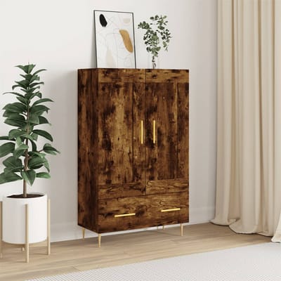 vidaXL - Hoge - kast - 69,5x31x115 - cm - bewerkt - hout - gerookt - eikenkleurig