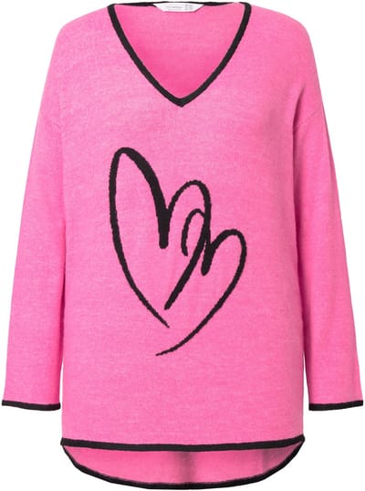 MIAMODA - Dames - Trui comfortabele pasvorm hartmotief - Hibiscusrood - Maat 54+