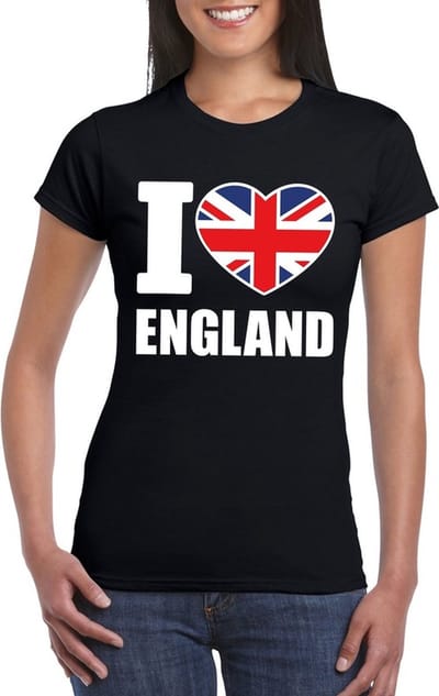 I love England supporters t-shirt - voor dames - zwart - Engeland thema - landen - kleding - korte mouwen - sport S