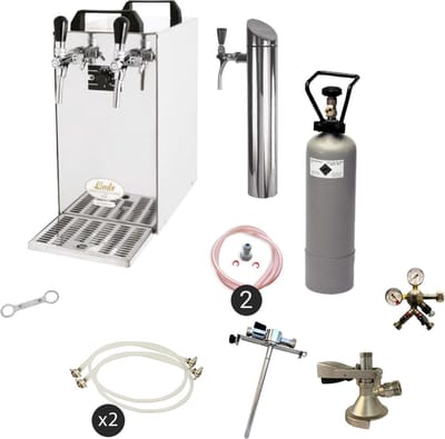 Complete set - Biertap - Kontakt 40 - 2-kraans, 50 liter/u - Beertender - Thuistap - Bierkoeler - met Fustkoppeling Type A, Adapter 5 liters
