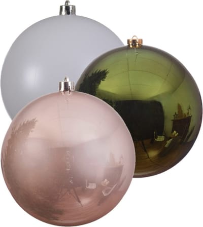 Kerstversieringen set van 6x grote kunststof kerstballen groen-wit-roze 14 cm glans - 2x per kleur