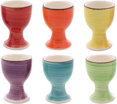 Bellatio Design Eierdopjes Bright Colour - set van 6 - multi kleuren - keramiek - 7x5 cm - voor ontbijt/brunch/Pasen