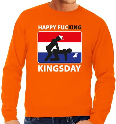 Happy fucking Kingsday sweater / trui oranje heren - Koningsdag kleding S