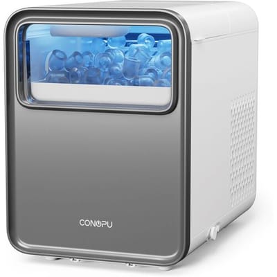 CONOPU IJsblokjesmachine – Zelfreinigend, 9 bolvormige ijsblokjes in 6–8 min, 2 ijsformaten, 12 kg/dag, 1,5 L, Stil & Compact – 35×23×30 cm, IJsblaauw