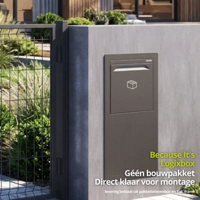 Logixbox - Pakketbrievenbus - Frontbox Inbouw Achteruitname incl. 1 afwerkingsframe - grijs -> ACTIE: GRATIS Vuurwerksluiting en Spaghettimat