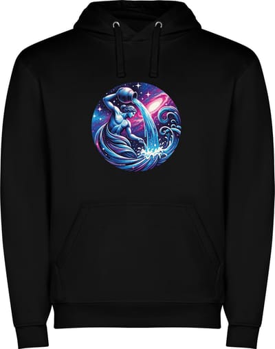 Zwarte unisex hoodie met “ Kleurrijke Sterrenbeeld Waterman – Astrologie – Horoscoop – Zodiac Signs “ Print Full Color Color merk Roly maat S