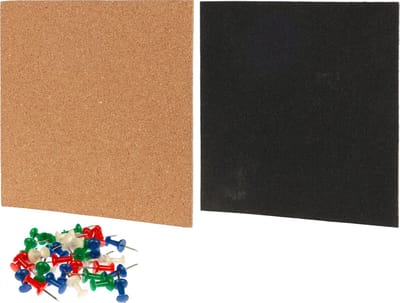 Krijtbord/prikbord set - met punaises/krijtmarker - 22 x 22 cm - kurk