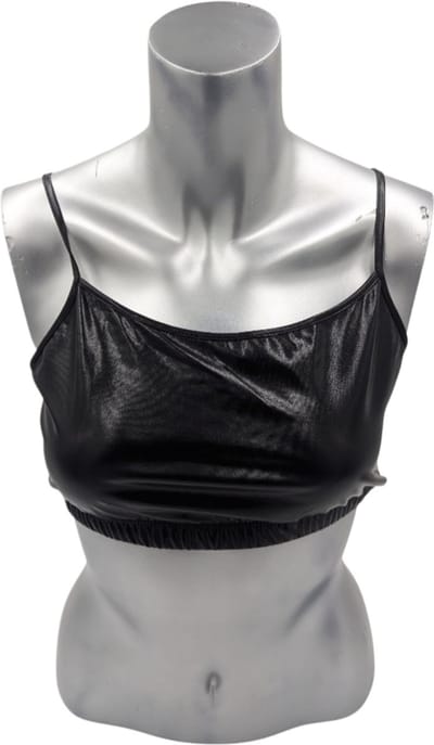 Kinky Glanzende Zwarte Top Met Open Rug Maat S – Wetlook Haltertop voor Clubwear & Fetish Fashion
