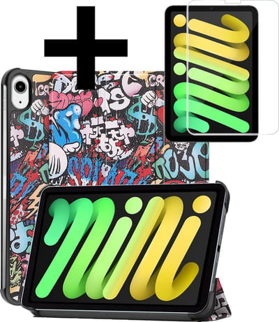 Hoes - Geschikt voor Apple iPad Mini 7 (2024) - 8.3 inch - 7e Generatie - Met Screenprotector - Trifold Bookcase - Hard Cover - Hardcover Book Case - Tablet Hoesje - Graffity