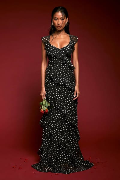 boohoo Dames Chiffon Ruffle Polka Dot Bandjes Maxi Jurk | Zwart | Maat: 40