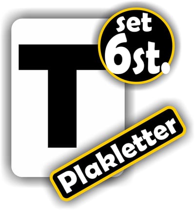 Jerma - Plakletters - T - Sticker – 6 st - Vinyl - 5 x 7 cm - Zwart - Weerbestendig - Zelfklevend