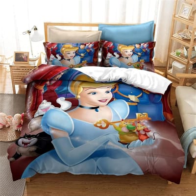Cinderella Prinses Beddengoed Sets Sneeuwwitje Cinderella Dekbedovertrek En Kussenslopen Cartoon 3D Kinder Meisje Dekbedovertrek Set AU King(245*210cm)3pcs