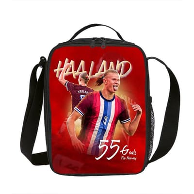 Sac à lunch isotherme Haaland Star du football Boîte à lunch Sac fourre-tout étanche Boîte à lunch Sports de football Sacs de rangement pour aliments Sac thermique red