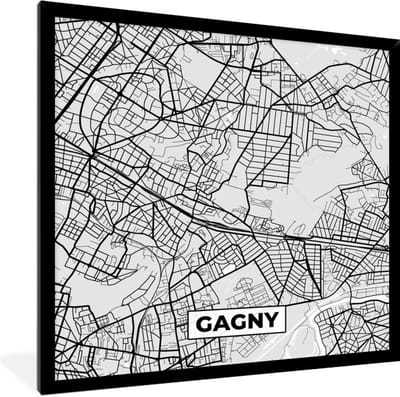 Fotolijst incl. Poster - Kaart - Stadskaart - Frankrijk - Gagny - Plattegrond - 40x40 cm - Posterlijst