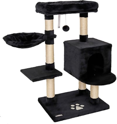 lionto Kattenkrabpaal, met grot, ligbed & sisalpalen, zwart