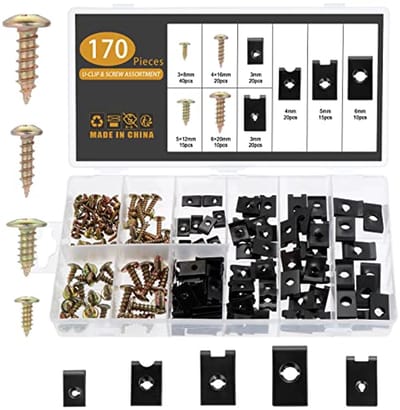 Zwarte U Clip en Schroef Assortiment 170 Stuks - 5 Maten U-Stijl voor Auto en Motor
