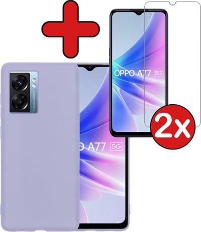 Hoesje - Met 2x Screenprotector - Geschikt voor OPPO A77 - Sterk & Shockproof - Telefoon Hoes - Back Cover - Siliconen Case - Telefoonhoes - Lila