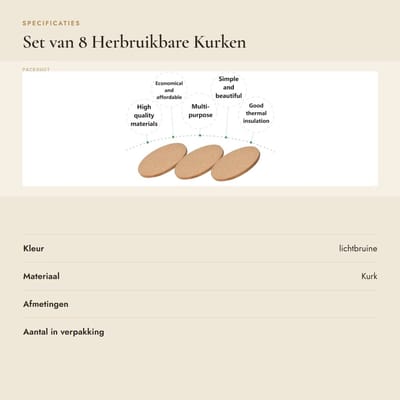 Dailygoods- Kurken Onderzetters - Set van 8 - Antislip - Herbruikbaar - Onderzetters voor Glazen - 105 x 5 mm - Hoogwaardige Kwaliteit