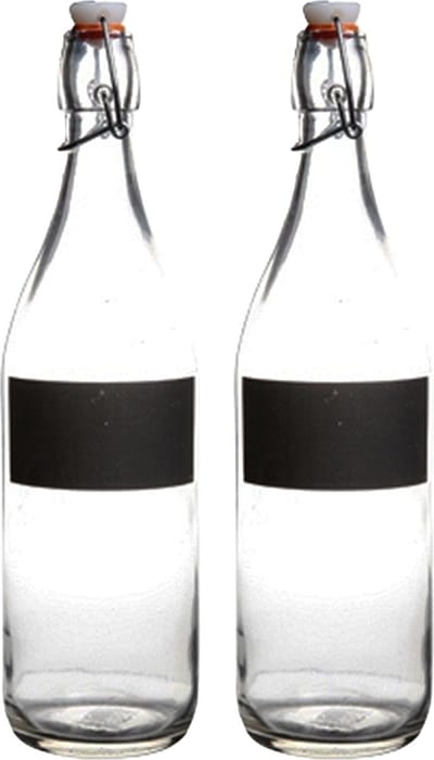 Water/weck/sap flessen met krijtvakje - 2x stuks - 970 ml - Met beugeldop - voor al uw sapjes