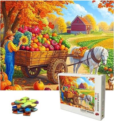 Houten Legpuzzel - Boerderij Puzzel - Ontspanning en Gezelligheid - Fijn Gesneden Stukjes - 1500 Stukjes - Kleurrijk