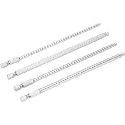 Jeu de 4 embouts de tournevis hexagonaux en acier S2 Magnétique Métrique Tête sphérique Embouts hexagonaux Queue hexagonale de 1/4 de pouce 150 mm