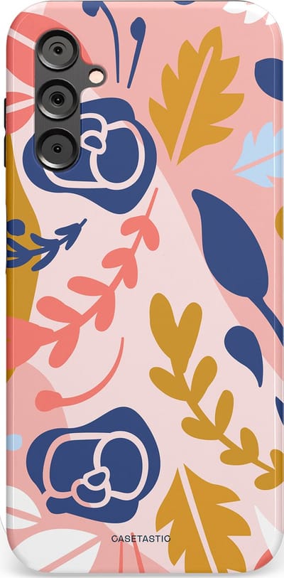 Casetastic Hoesje Geschikt voor Samsung A14 (5G/4G) - Stijlvolle Beschermende Duo-layer Case - Roze Bladeren