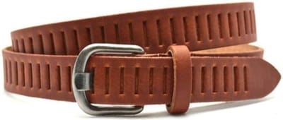 Timbelt Leren gleufjes riem cognac - 100% leer - maat 85 - totale lengte 100
