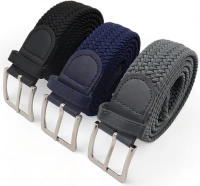 Safekeepers - Elastische Riemen - Gevlochten - Zwart, Blauw & Grijs - 3 Stuks