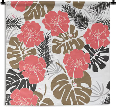 Wandkleed - Wanddoek - Exotische planten - Patronen - Hawaii - 90x90 cm - Wandtapijt