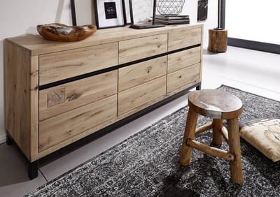 MASSIVMOEBEL24.DE wilde eik dressoir beige massief hout 175x45x85 cm (BxTxH) geolied gemonteerd VILLANDERS volledig massief #208