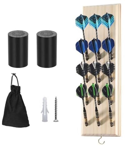 Houten Dartstandaard voor 12 Dartpijlen - Wandhouder en Opbergbox voor Darts, Inclusief Accessoires