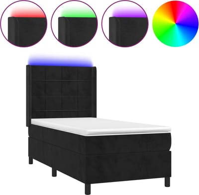 vidaXL - Boxspring - met - matras - en - LED - fluweel - zwart - 90x190 - cm