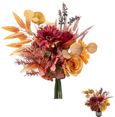 Herfst decoratie - nepbloemen - Kunstbloemen boeket - Herfstdecoratie voor binnen - Kunstmatige boeketten voor binnen - Zijden bloemstukken - Kunstmatige bloemen voor herfst-, binnen- en buitendecoraties - Boeket - Oranje