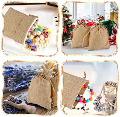 Dailygoods- Geschenkzakje Linnen 17x23cm - Jute Zakje - Sieraden/Accessoires - Multifunctioneel - 20 Stuks - Koord Sluiting - Sieradenzakje