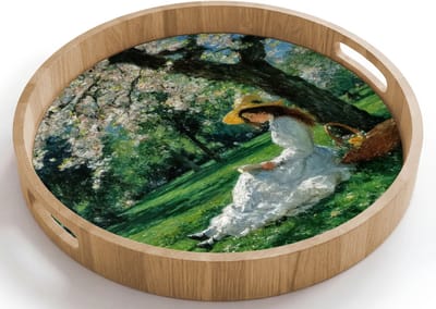Dienblad rond 40x40 cm - Schootdienblad hout - Vrouw - Boom - Boek - Mandje - Borrelplank rechthoek - Plateau houten dienbladen