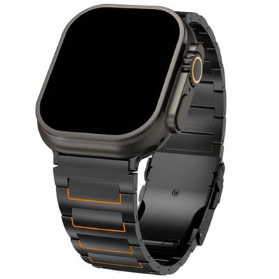 Titanium bandje - geschikt voor Apple Watch series 1/2/3/4/5/6/7/8/9/10/11/ SE (1,2,3) / Ultra (1,2,3) met maat 44 mm / 45 mm / 46 mm / 49 mm - luxe schakelband - zwart oranje