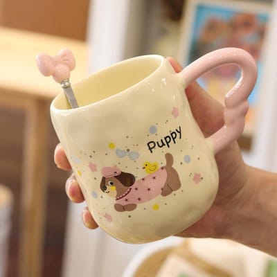 Dachshund Keramisch Mokdeksel Lepel Leuke Mok Hoge Kwaliteit Mok Ontbijt Koffiemok Cadeau Watermok Souvenir 420ML.