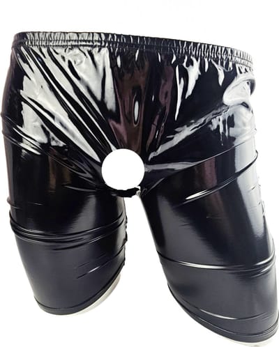 BamBella ® - Boxer short - Maat S/M - Datex Zwart korte brok (Latex en stof SM kleding BDSM met rits erotische heren kleding ondergoed lingerie onderbroek zwart