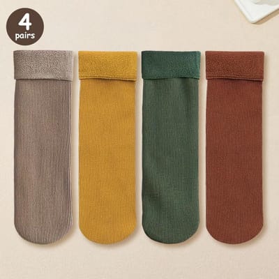 4 Paar Winter Warm Effen Damessokken Verdikken Thermosokken Zwart Huid Naadloos Sneeuwsok Uniseks Sokken One Size
