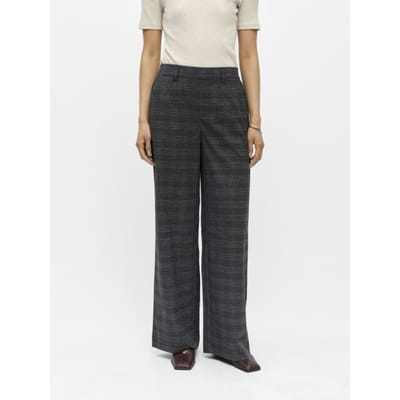 Object Objlisa Wide Pant Aop Noos Broeken Dames - Donkergrijs - Maat 36