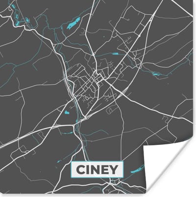Poster Stadskaart – Grijs - Kaart – Ciney – België – Plattegrond - 100x100 cm XXL
