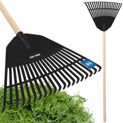 KOTARBAU® Bladhark, Tuinhark van Kunststof, 45 cm, Zwart, met Steel, Gazonhark, Waaierbezem, Lichtgewicht Hark, Stevige Hark
