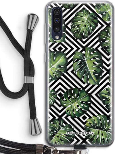 Case Company® - Hoesje met koord geschikt voor Samsung Galaxy A50 hoesje met Koord - Geometrische jungle - Telefoonhoesje met Zwart Koord - Bescherming aan alle Kanten en Over de Schermrand