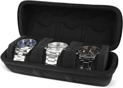 Horlogeband met 3 Sleuven, EVA Horloge Houder, Opbergdoos voor Horloges, Geschikt voor Mannen en Vrouwen, Horloge Koffer met Verwijderbare Spons en Sieradenopslag (Zwart)